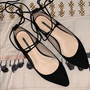zara lace up suede flats